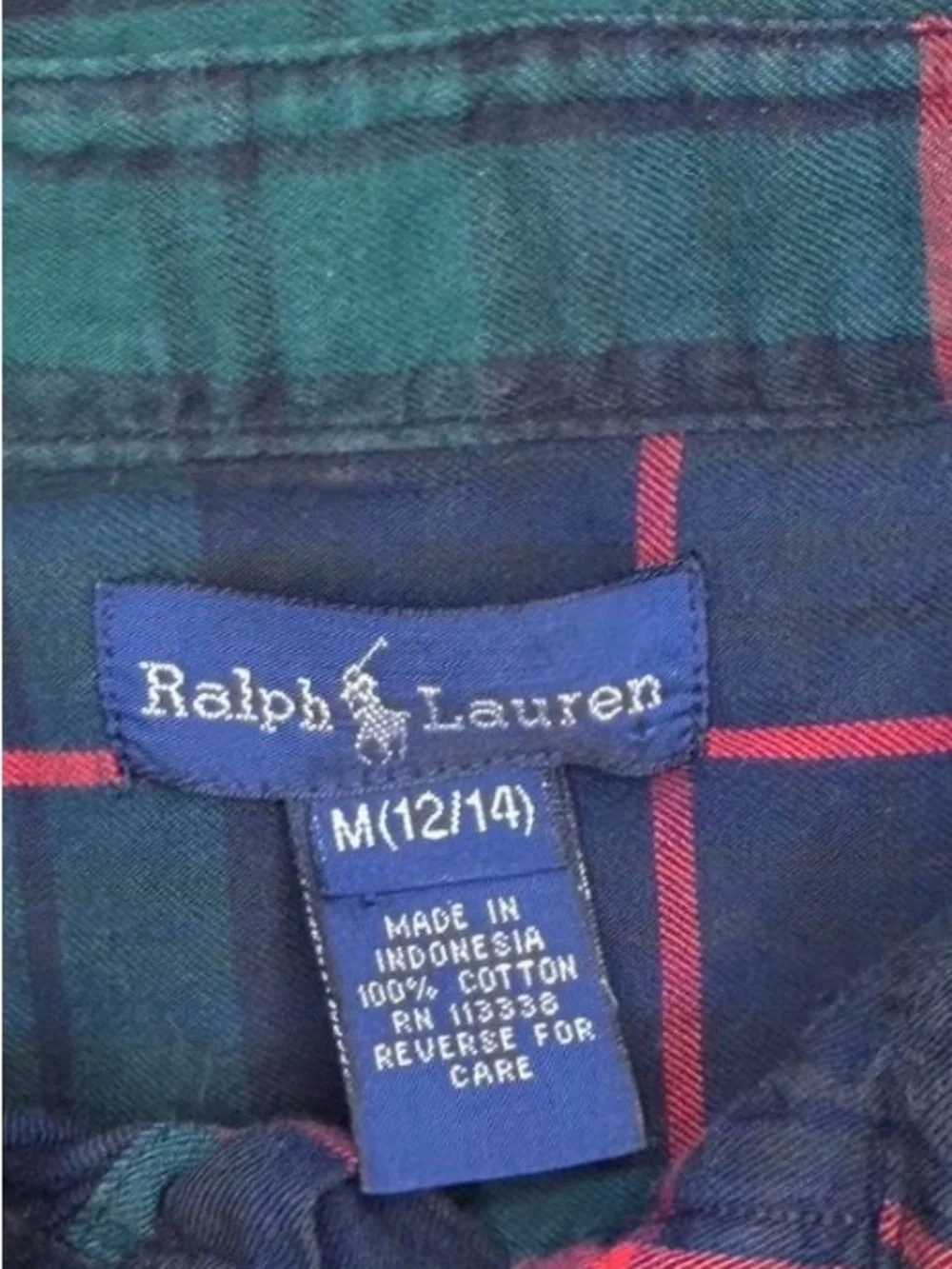 Ralph Lauren Blackwatch Plaid Button-Down Shirt Green Blue Red Kids M 12/14